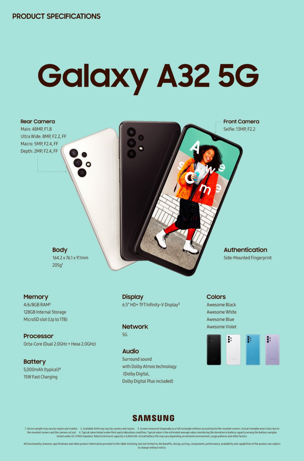 Samsung umumkan Galaxy A32 5G: 4 kamera, bateri 5,000mAh, cas pantas