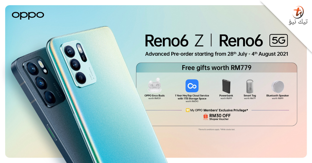 Pra-tempahan awal untuk OPPO Reno6 kini dibuka, hadiah percuma bernilai